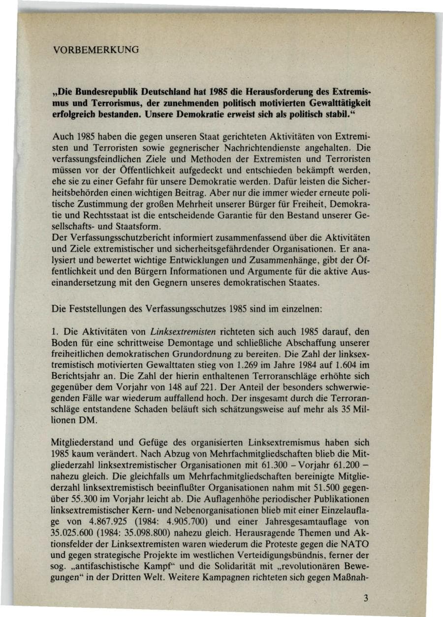 Seite 3 des Verfassungsschutzbericht 1985 Bund