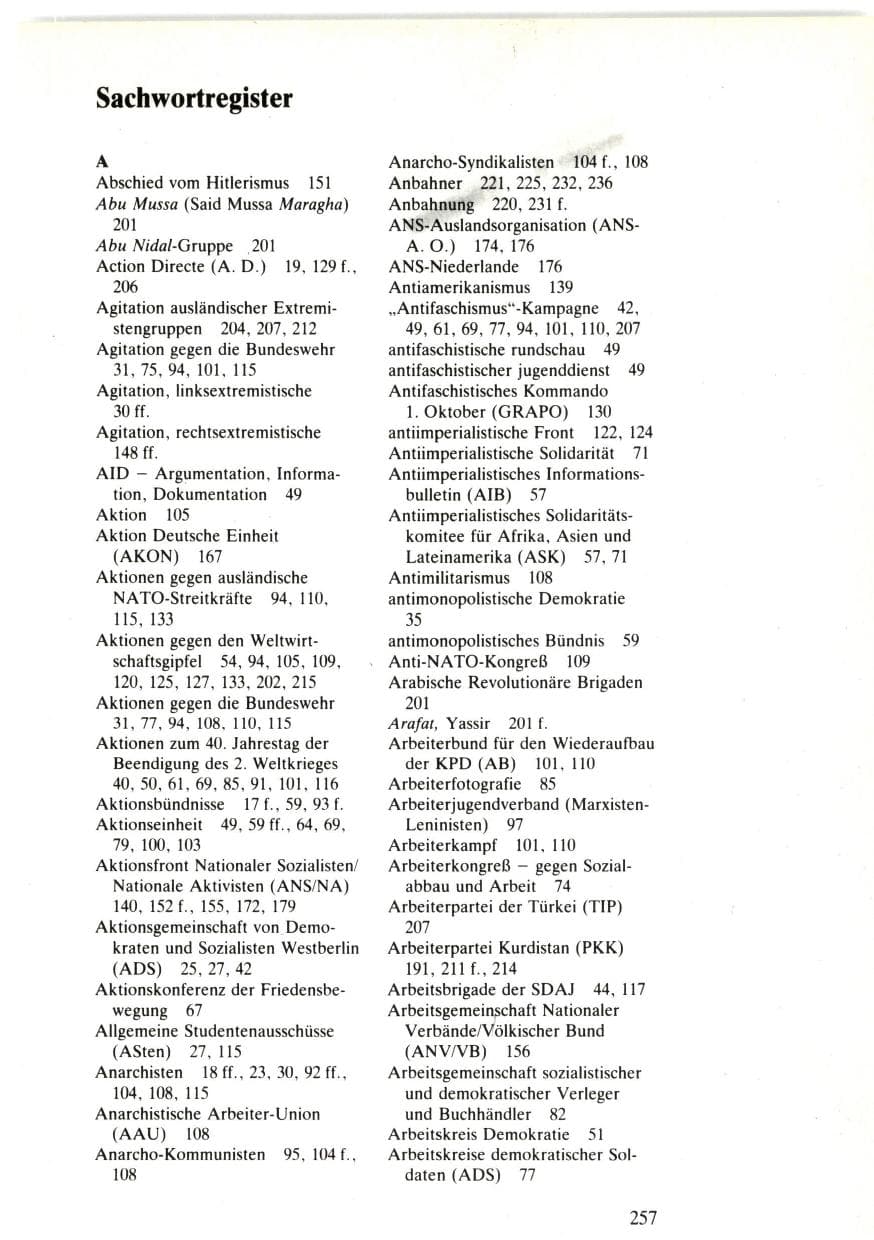 Seite 255 des Verfassungsschutzbericht 1985 Bund