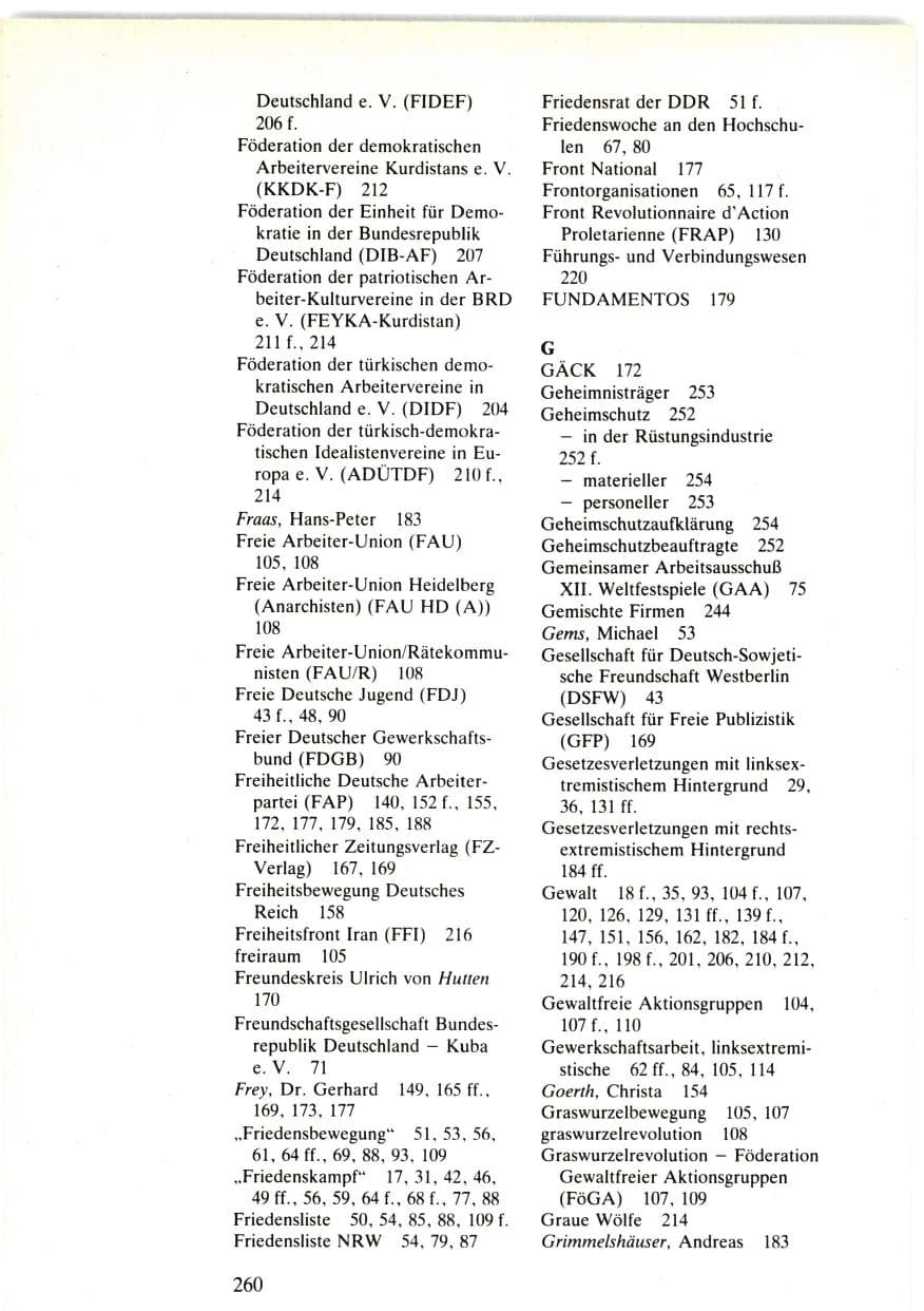 Seite 258 des Verfassungsschutzbericht 1985 Bund