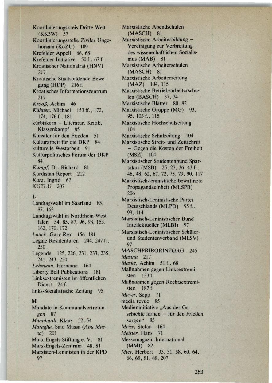 Seite 261 des Verfassungsschutzbericht 1985 Bund