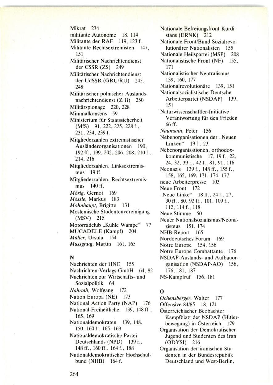 Seite 262 des Verfassungsschutzbericht 1985 Bund