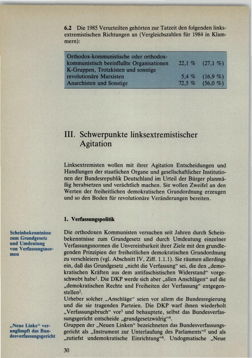 Seite 30 des Verfassungsschutzbericht 1985 Bund