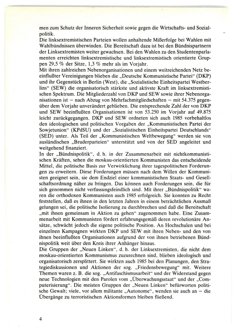 Seite 4 des Verfassungsschutzbericht 1985 Bund