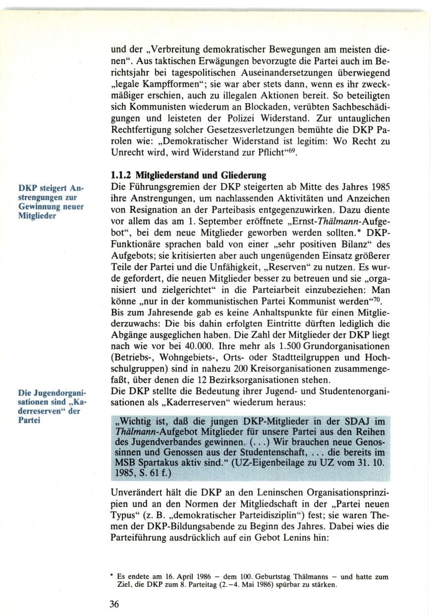 Seite 36 des Verfassungsschutzbericht 1985 Bund
