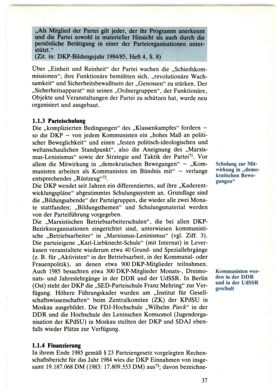 Seite 37 des Verfassungsschutzbericht 1985 Bund