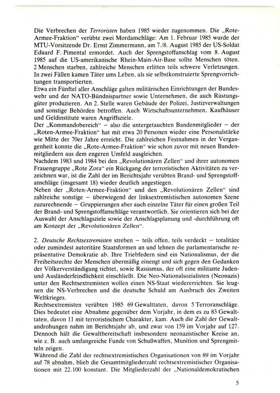 Seite 5 des Verfassungsschutzbericht 1985 Bund