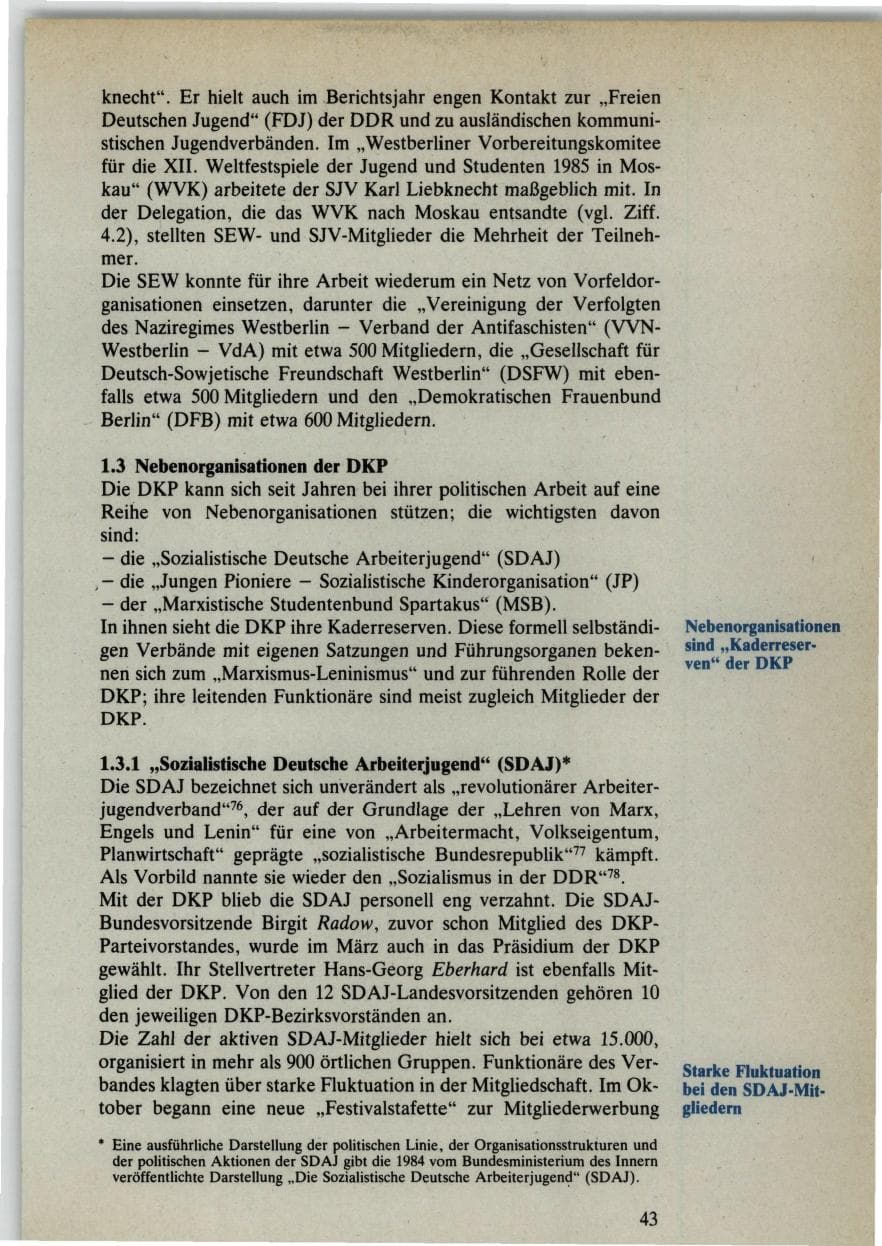 Seite 43 des Verfassungsschutzbericht 1985 Bund