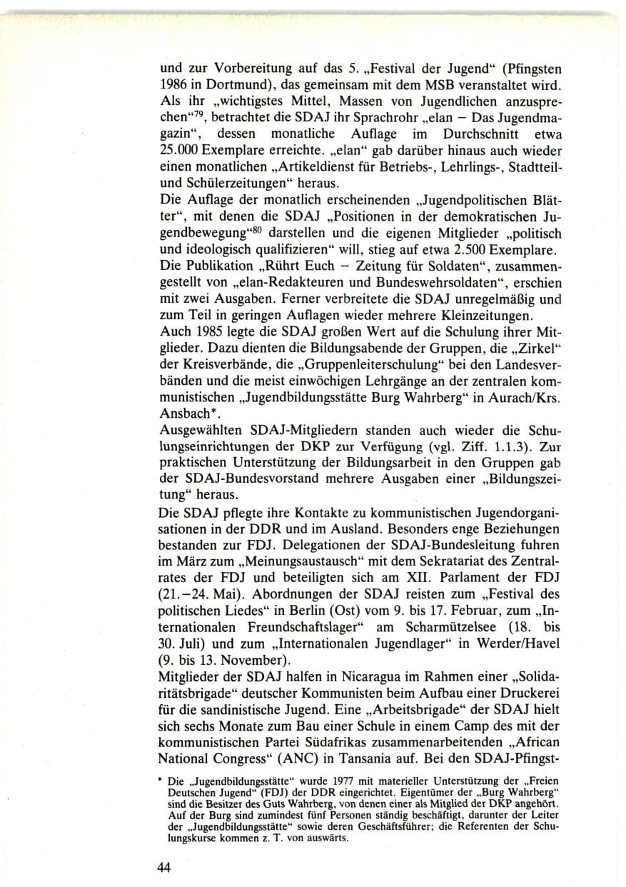 Seite 44 des Verfassungsschutzbericht 1985 Bund