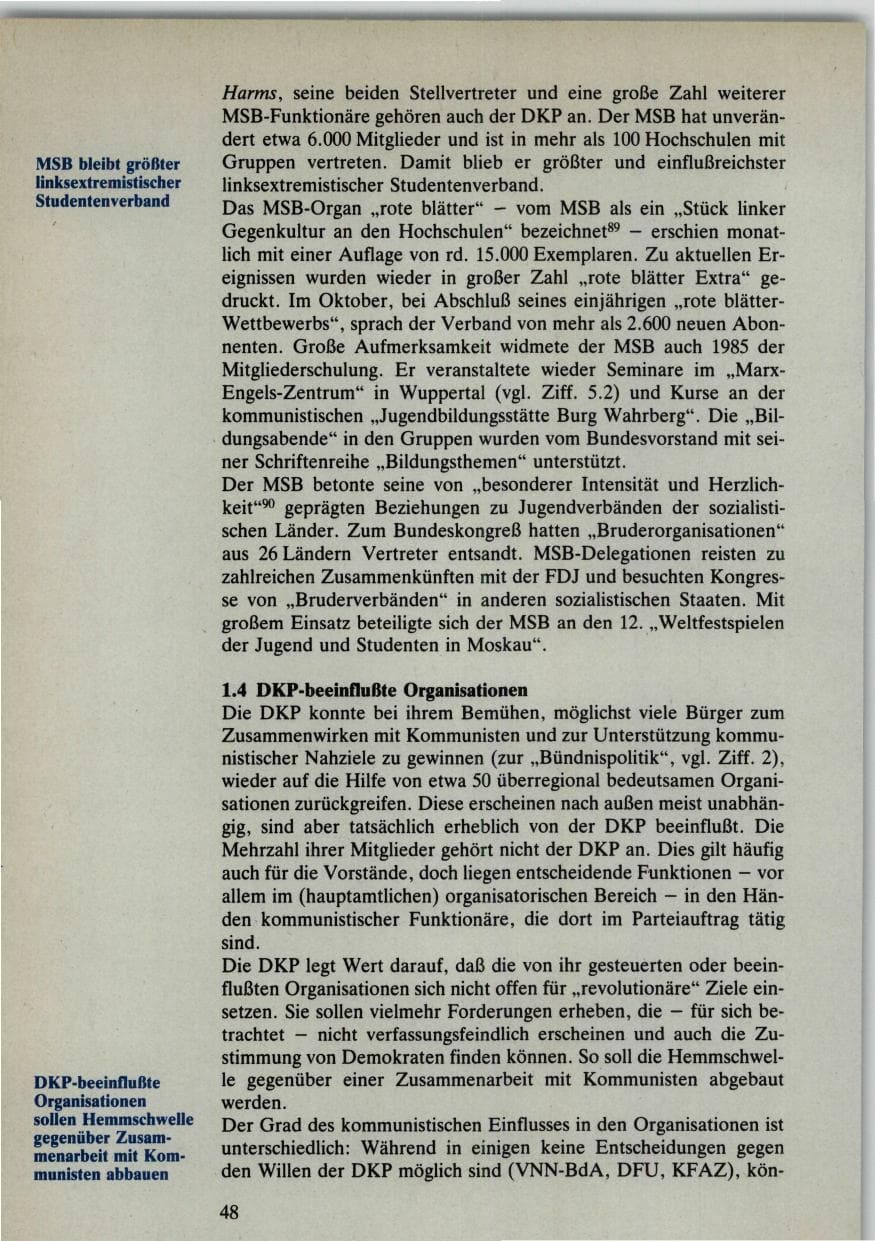 Seite 48 des Verfassungsschutzbericht 1985 Bund
