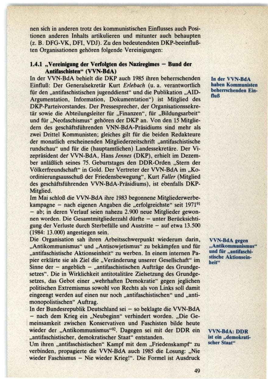 Seite 49 des Verfassungsschutzbericht 1985 Bund