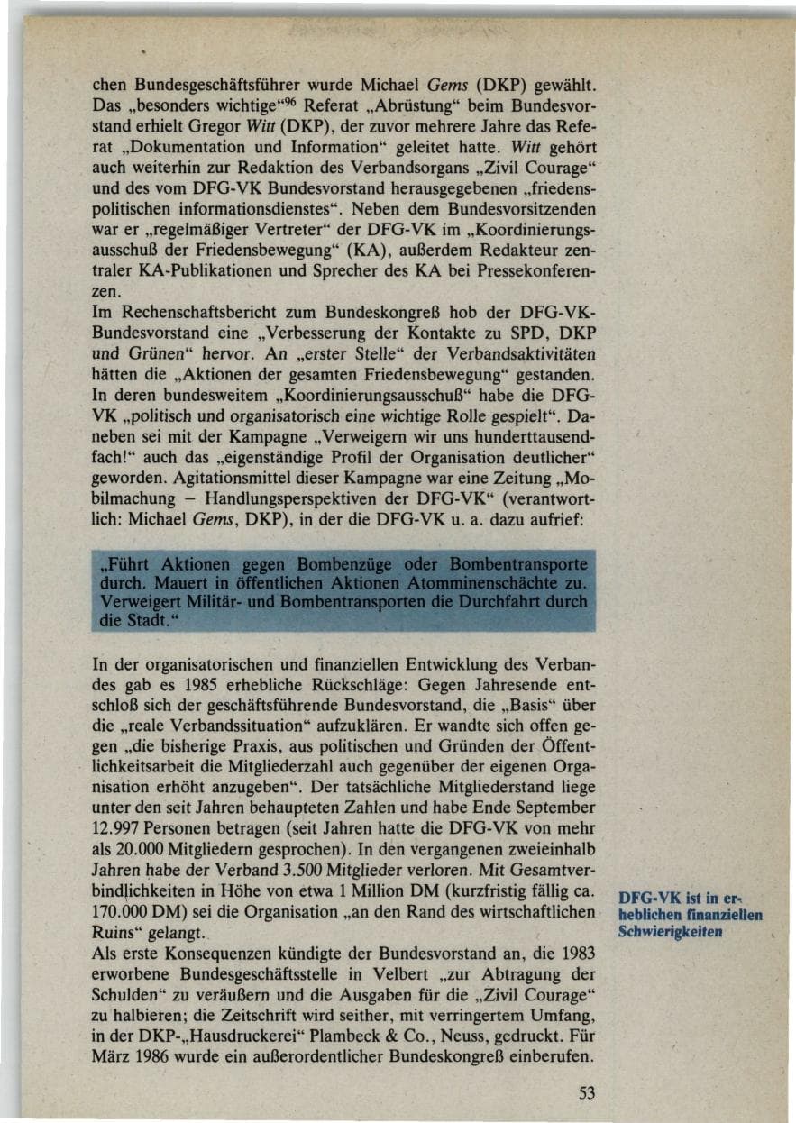 Seite 53 des Verfassungsschutzbericht 1985 Bund