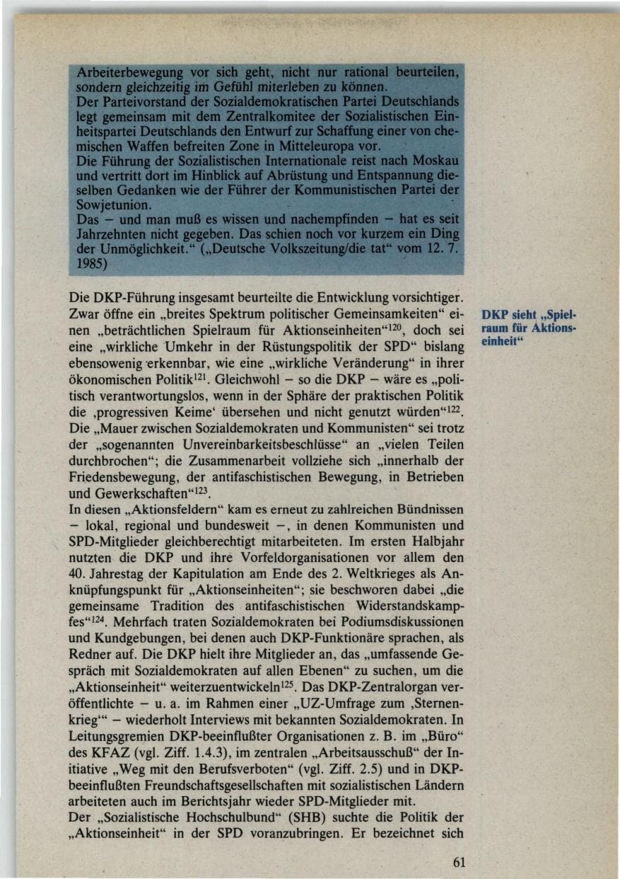 Seite 61 des Verfassungsschutzbericht 1985 Bund