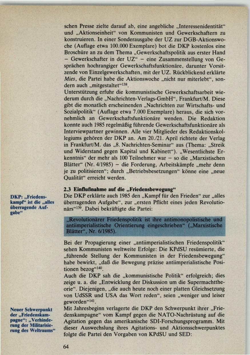 Seite 64 des Verfassungsschutzbericht 1985 Bund