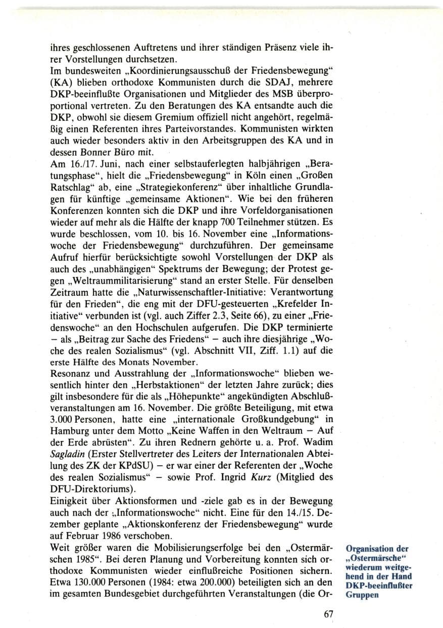 Seite 67 des Verfassungsschutzbericht 1985 Bund