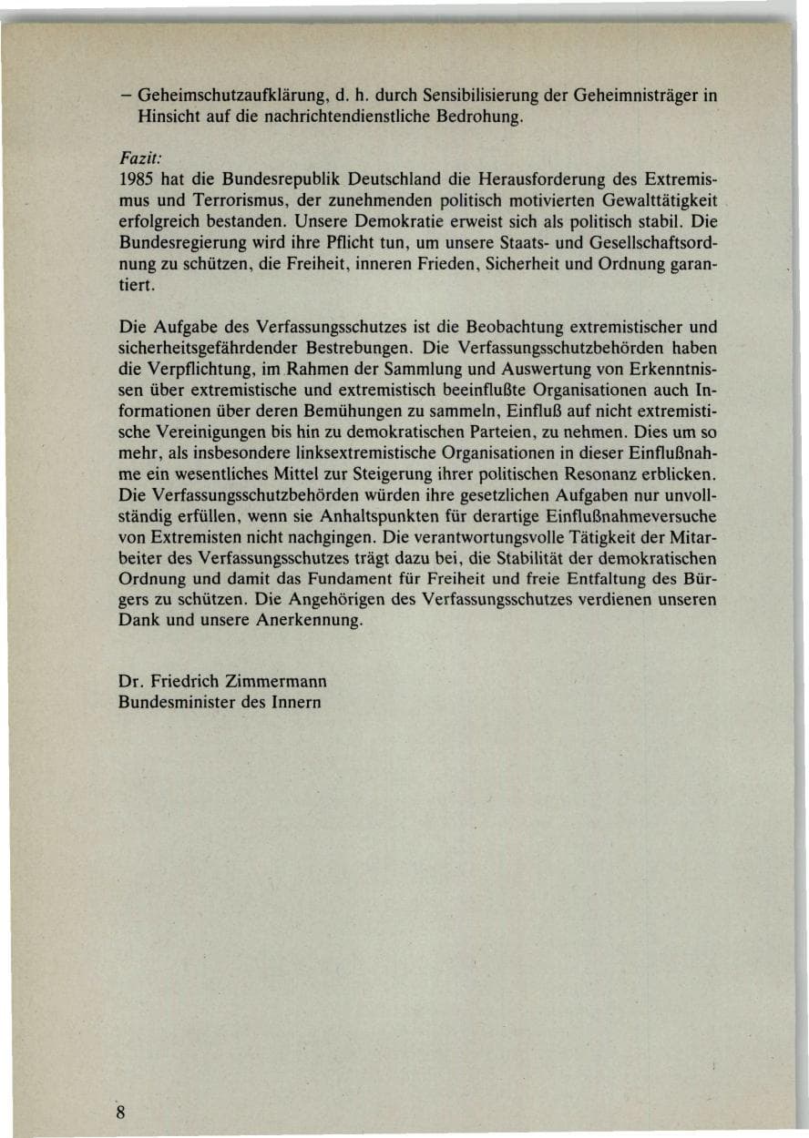 Seite 8 des Verfassungsschutzbericht 1985 Bund