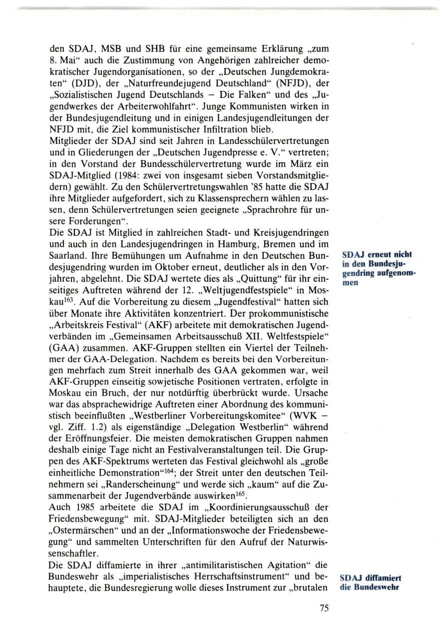 Seite 75 des Verfassungsschutzbericht 1985 Bund