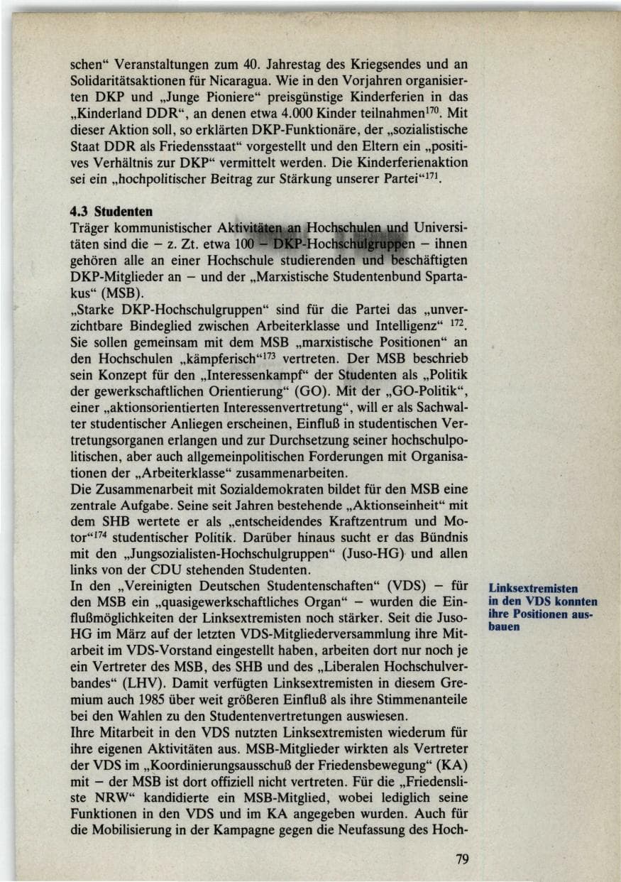 Seite 79 des Verfassungsschutzbericht 1985 Bund
