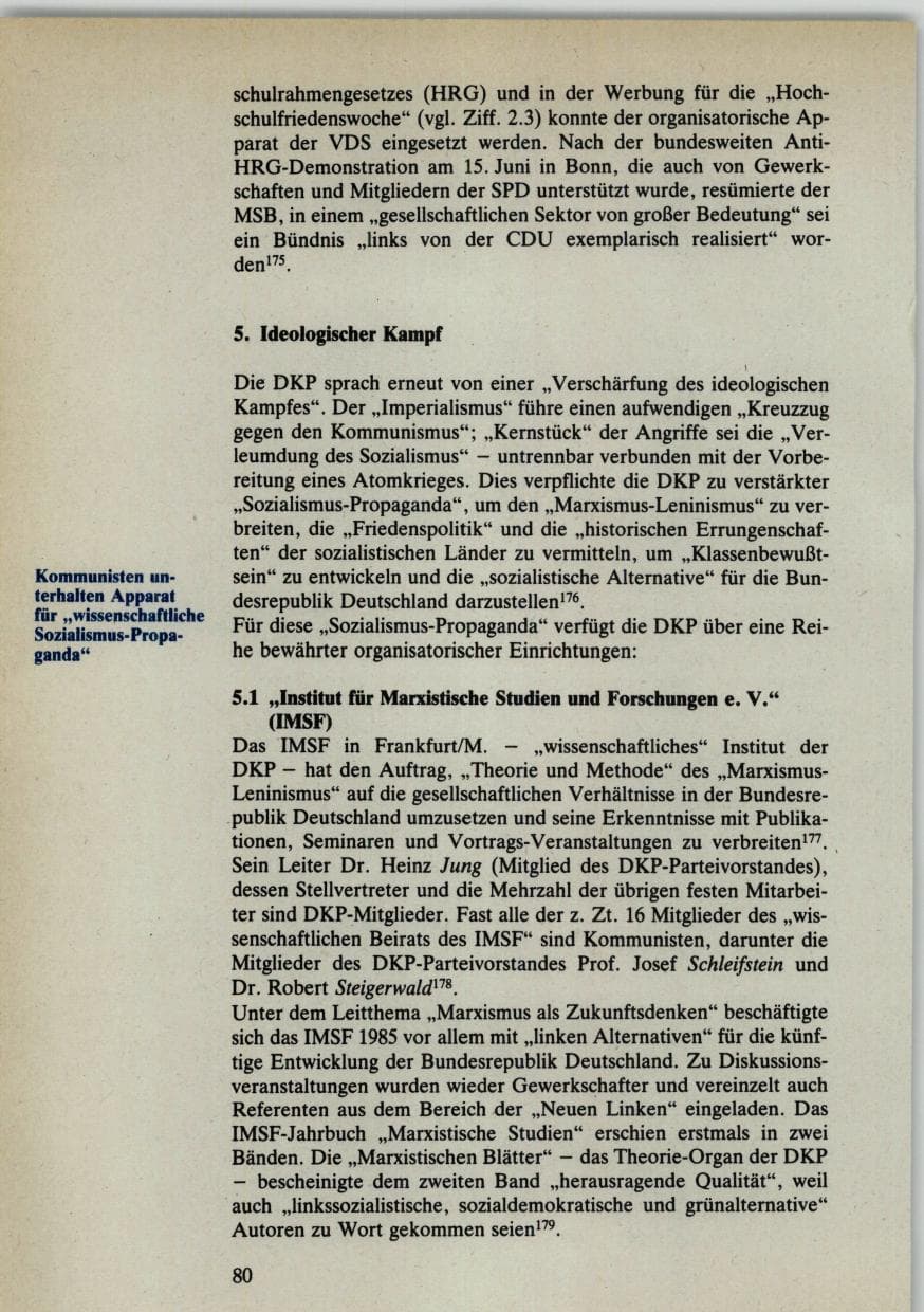 Seite 80 des Verfassungsschutzbericht 1985 Bund