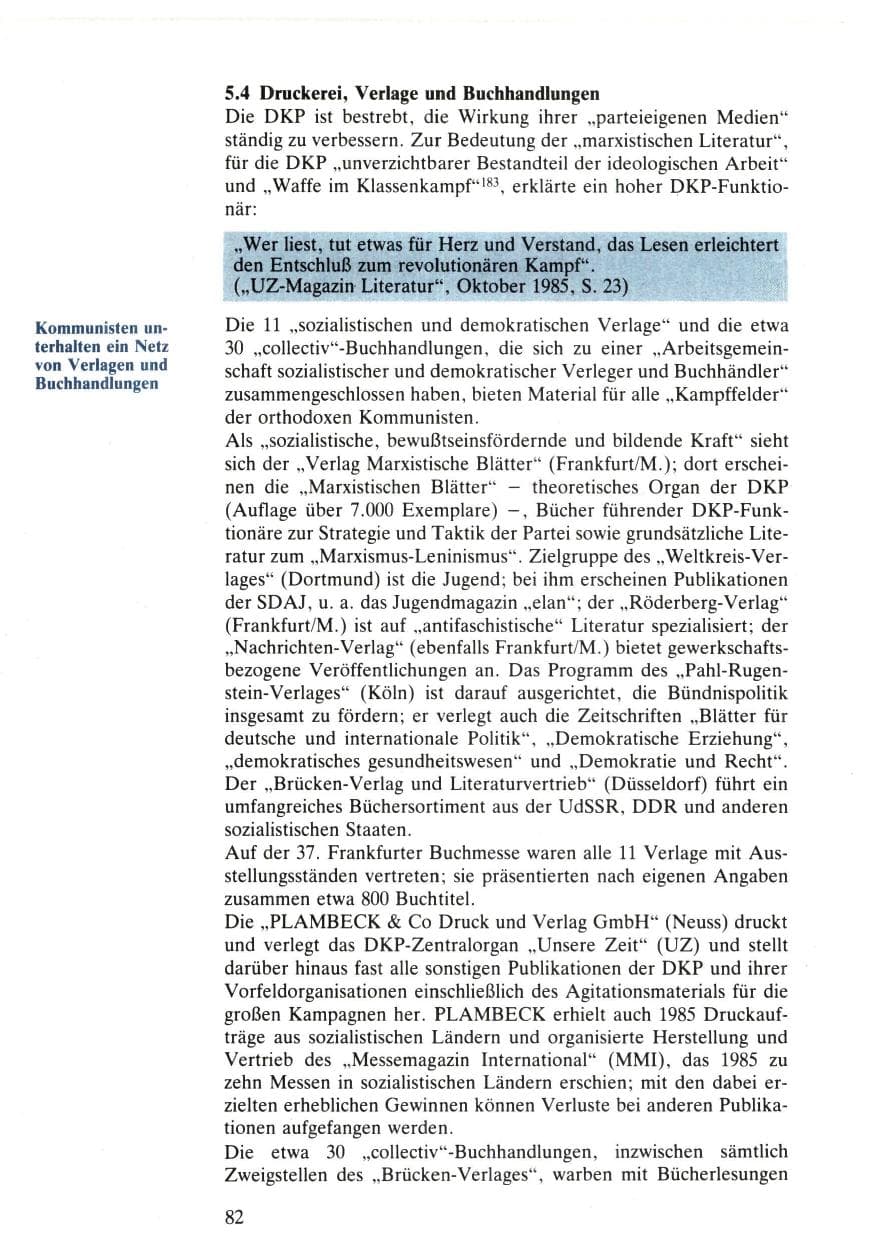 Seite 82 des Verfassungsschutzbericht 1985 Bund