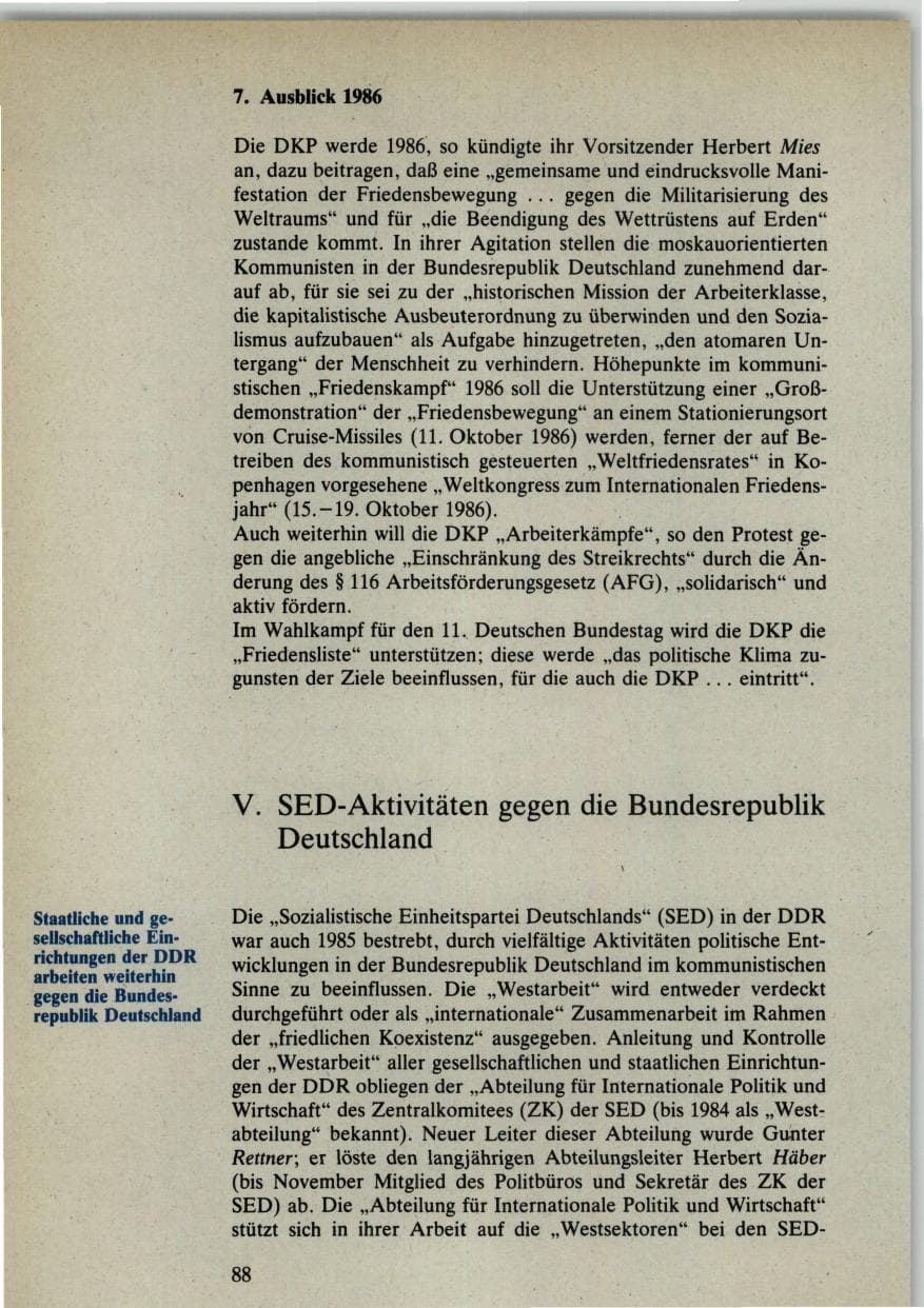 Seite 88 des Verfassungsschutzbericht 1985 Bund