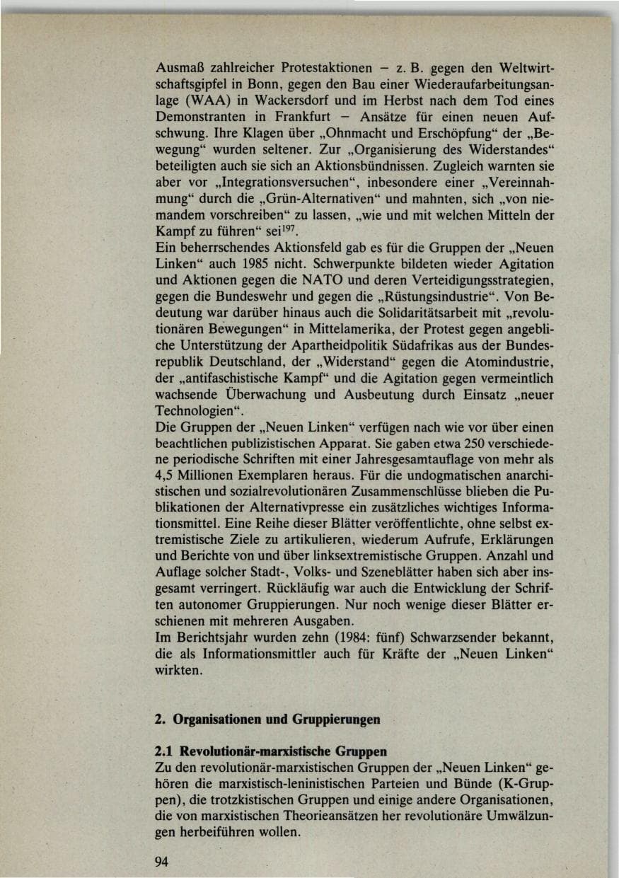 Seite 94 des Verfassungsschutzbericht 1985 Bund