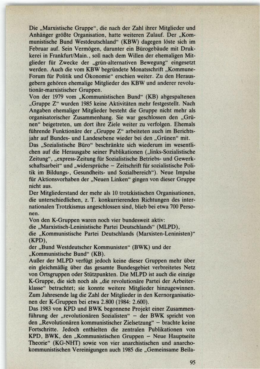 Seite 95 des Verfassungsschutzbericht 1985 Bund