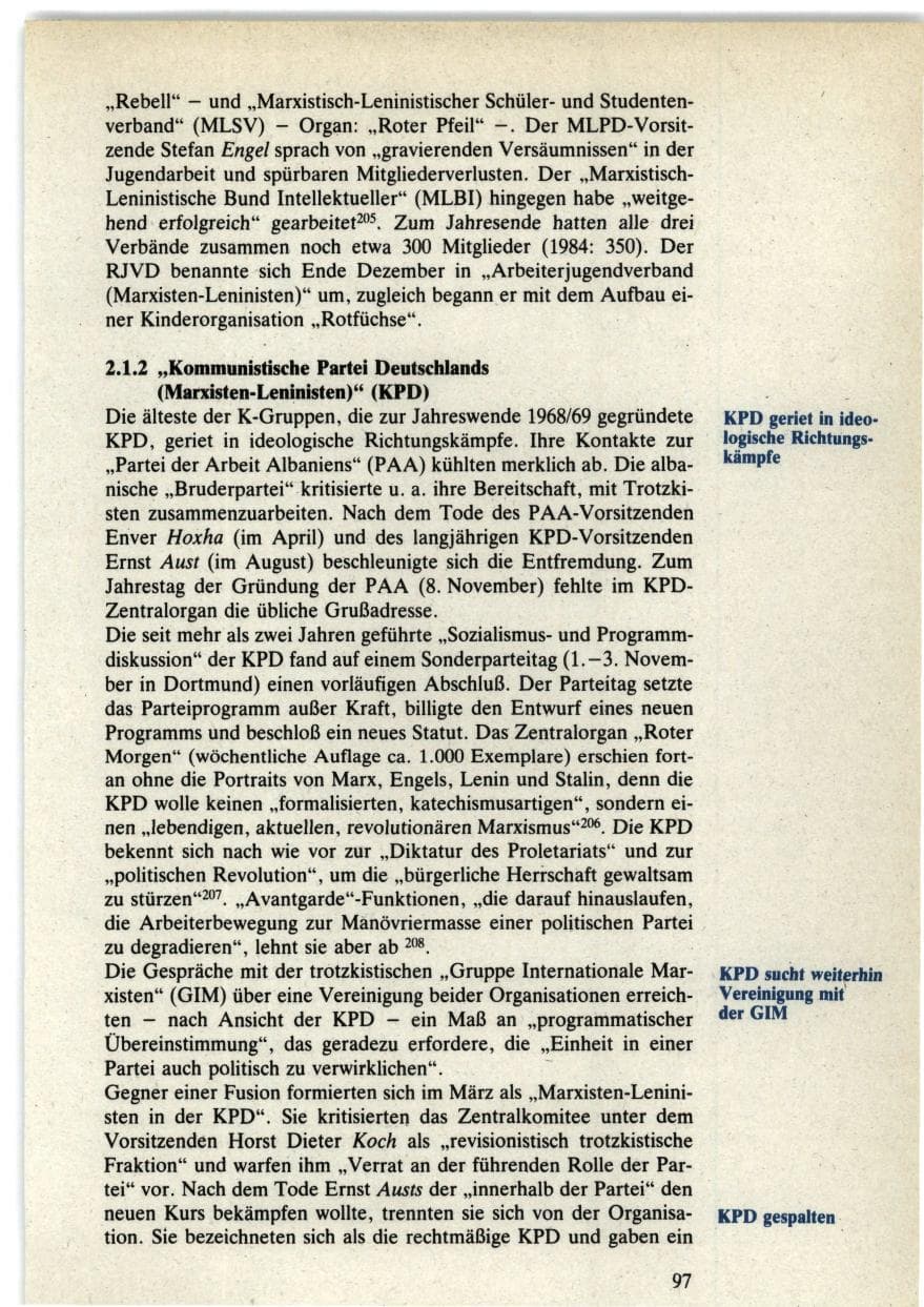 Seite 97 des Verfassungsschutzbericht 1985 Bund