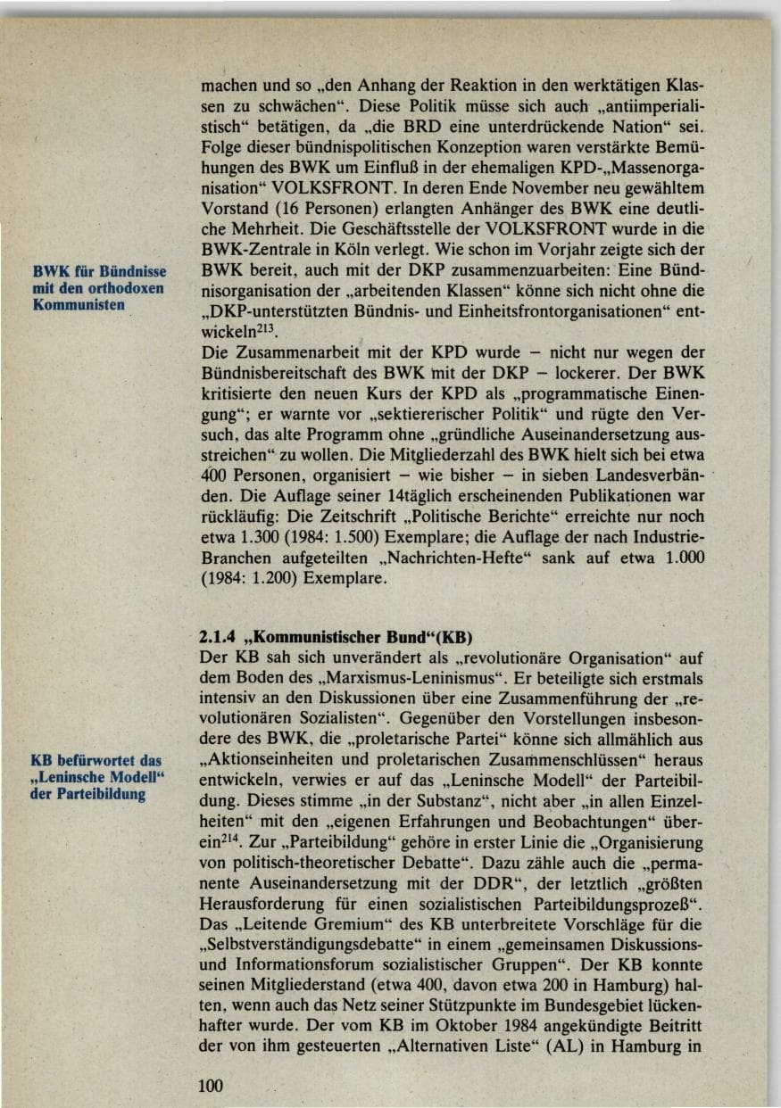 Seite 100 des Verfassungsschutzbericht 1985 Bund
