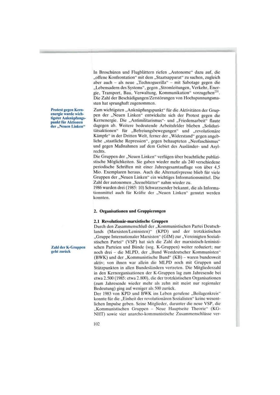 Seite 102 des Verfassungsschutzbericht 1986 Bund