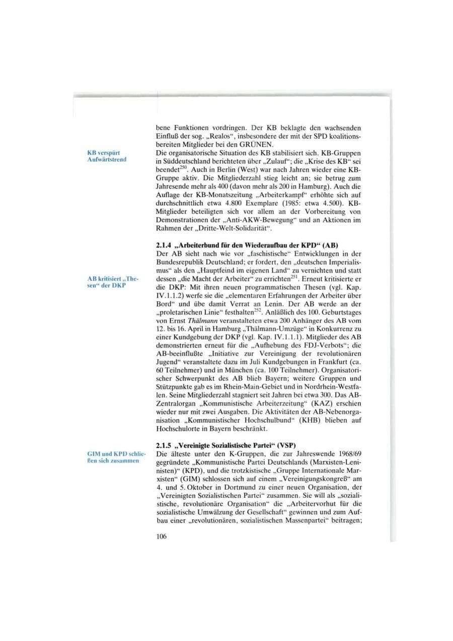 Seite 106 des Verfassungsschutzbericht 1986 Bund