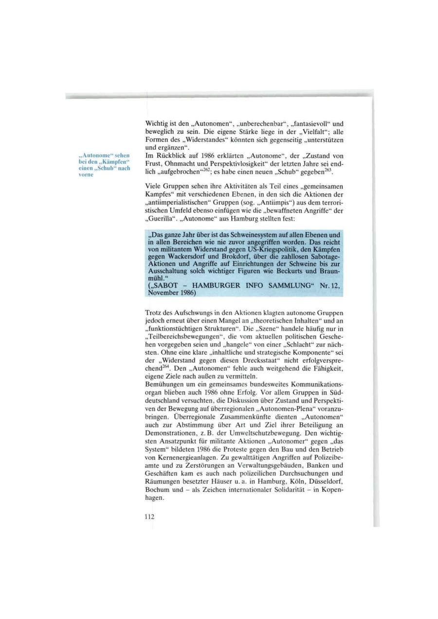 Seite 112 des Verfassungsschutzbericht 1986 Bund