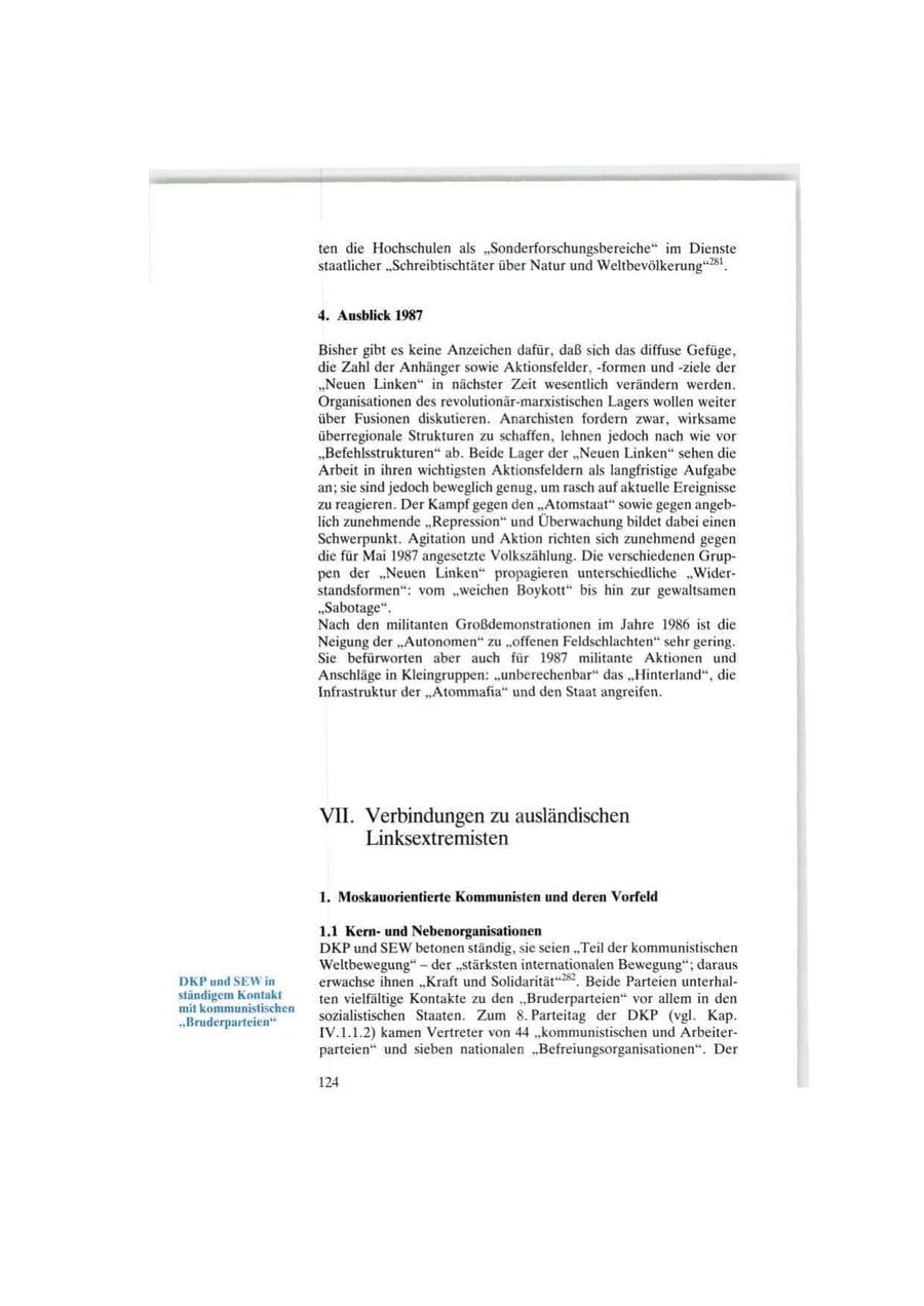 Seite 124 des Verfassungsschutzbericht 1986 Bund