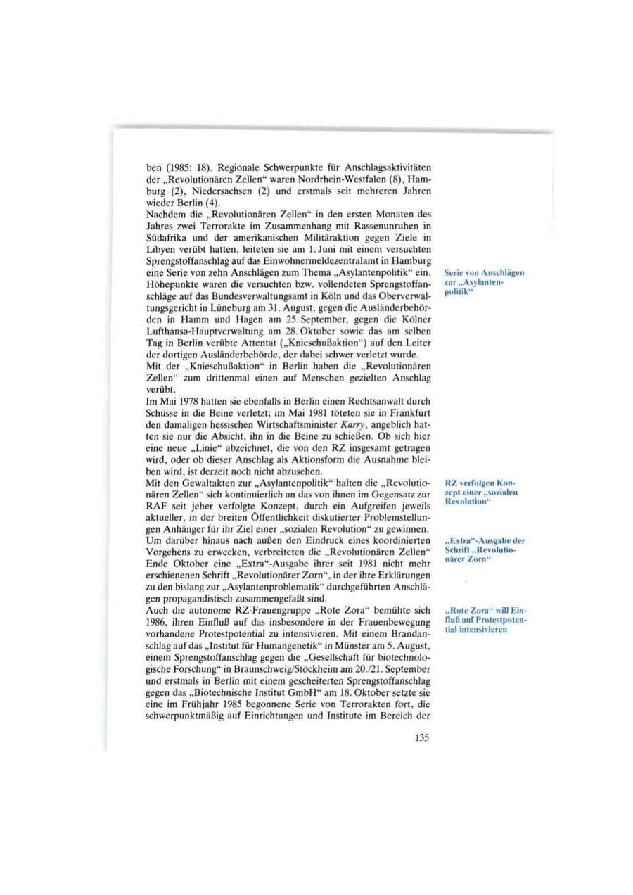 Seite 135 des Verfassungsschutzbericht 1986 Bund