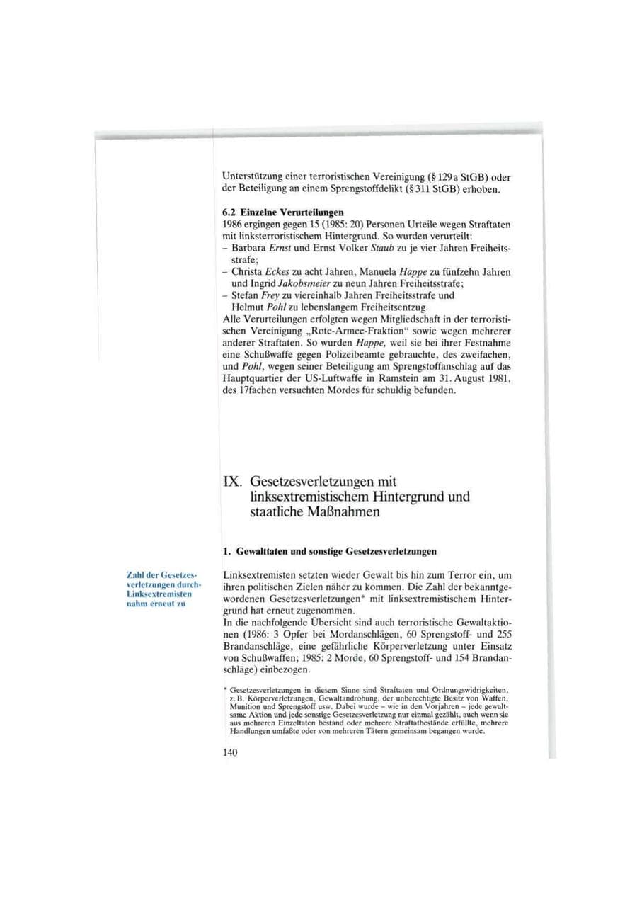 Seite 140 des Verfassungsschutzbericht 1986 Bund