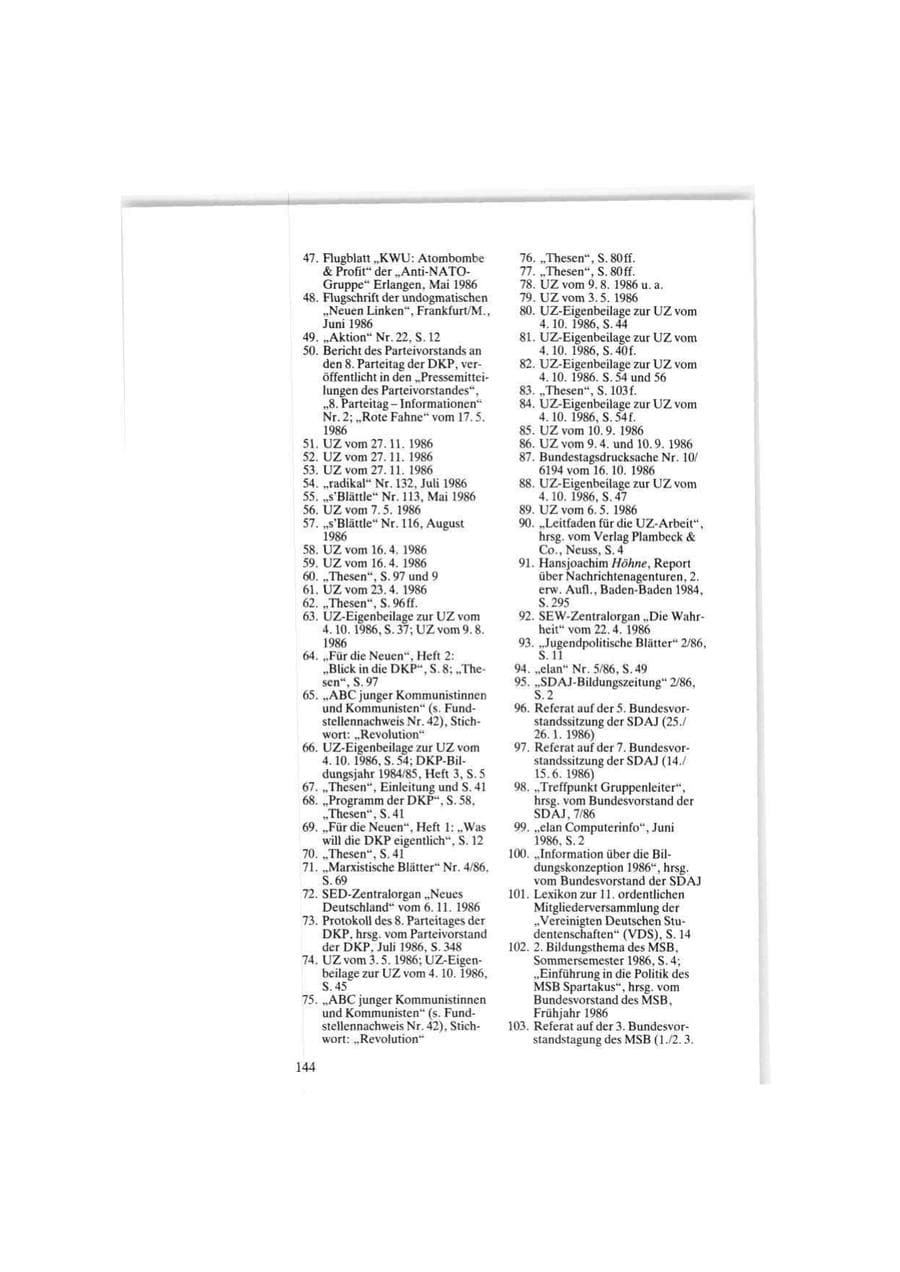 Seite 144 des Verfassungsschutzbericht 1986 Bund