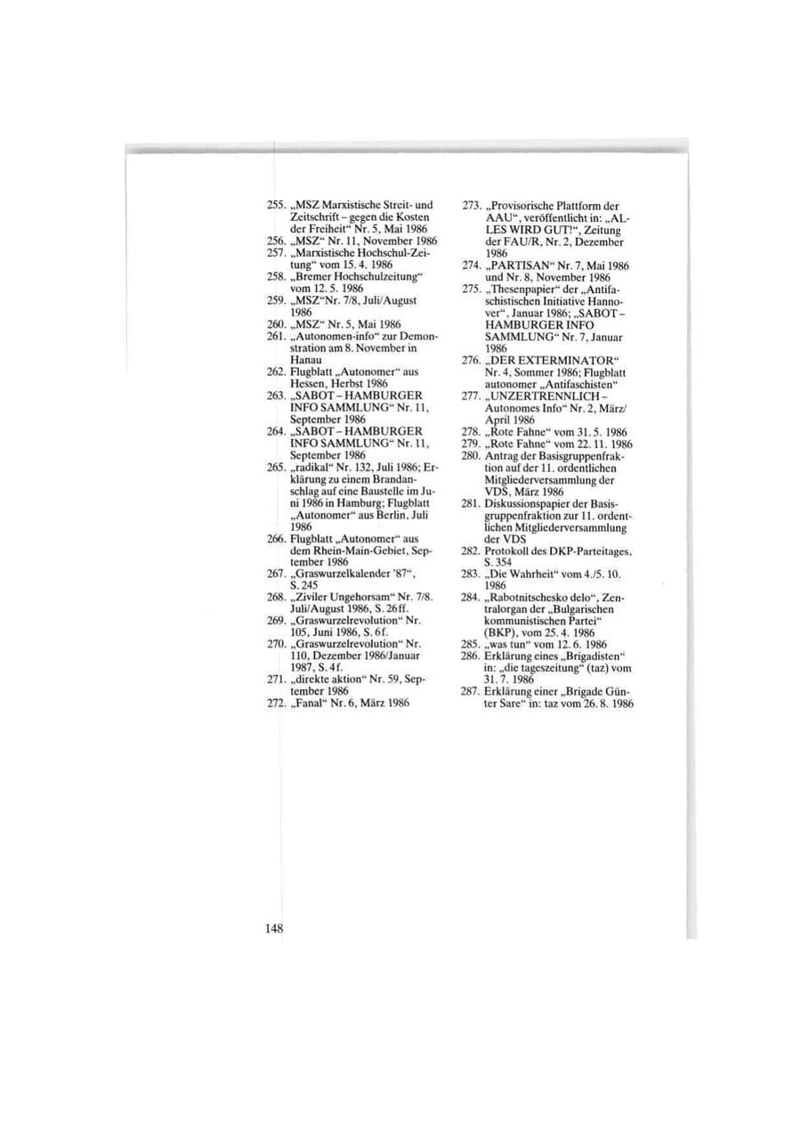 Seite 148 des Verfassungsschutzbericht 1986 Bund