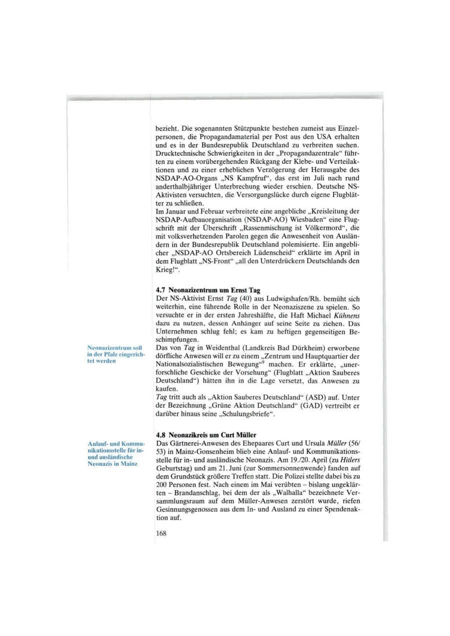 Seite 168 des Verfassungsschutzbericht 1986 Bund