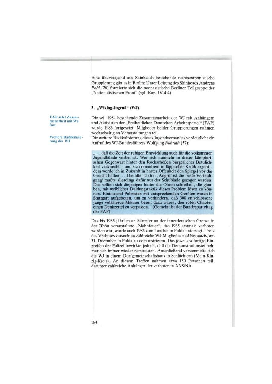 Seite 184 des Verfassungsschutzbericht 1986 Bund