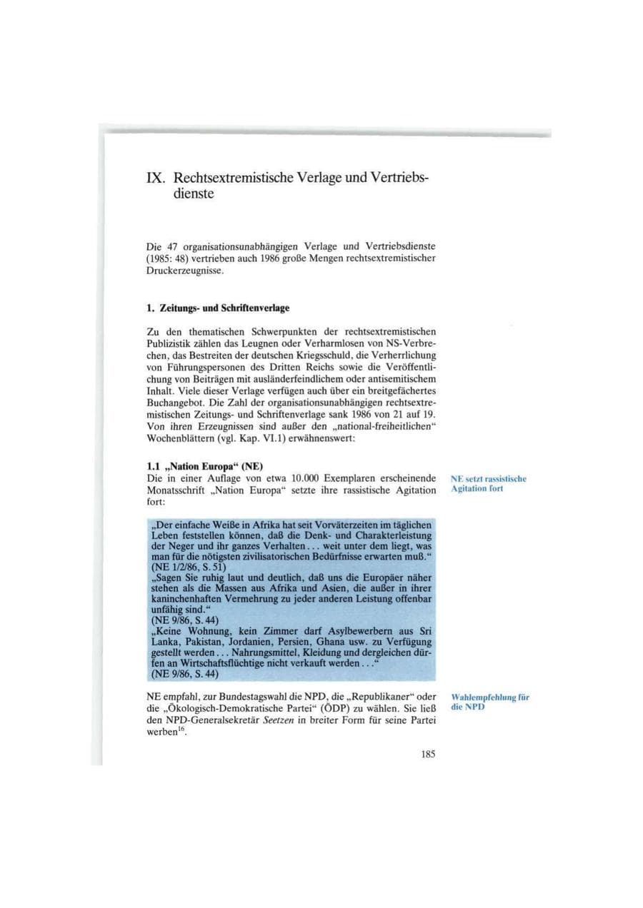 Seite 185 des Verfassungsschutzbericht 1986 Bund