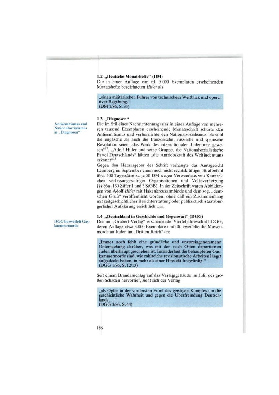 Seite 186 des Verfassungsschutzbericht 1986 Bund