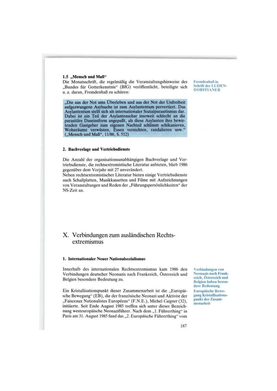 Seite 187 des Verfassungsschutzbericht 1986 Bund