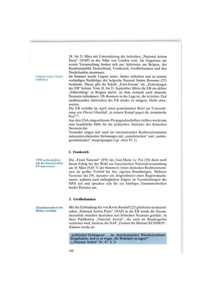 Seite 188 des Verfassungsschutzbericht 1986 Bund