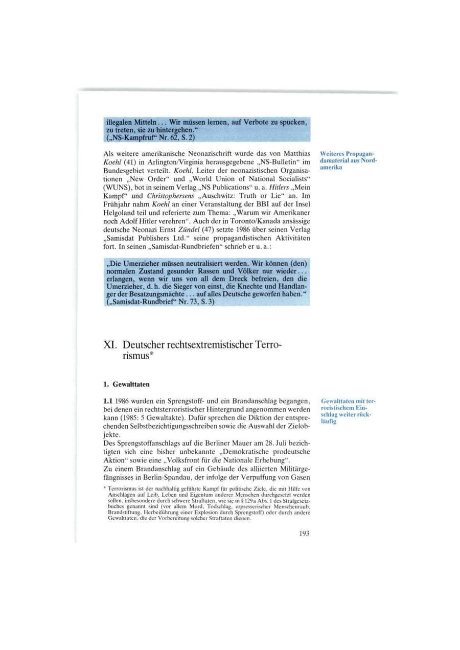 Seite 193 des Verfassungsschutzbericht 1986 Bund