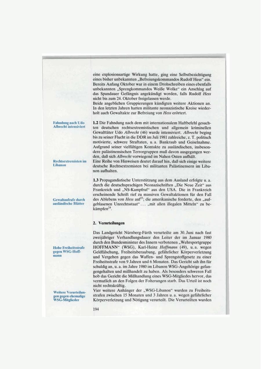 Seite 194 des Verfassungsschutzbericht 1986 Bund