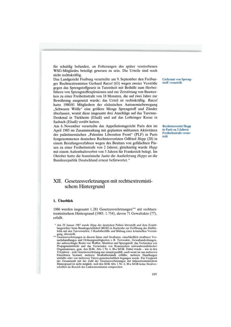 Seite 195 des Verfassungsschutzbericht 1986 Bund