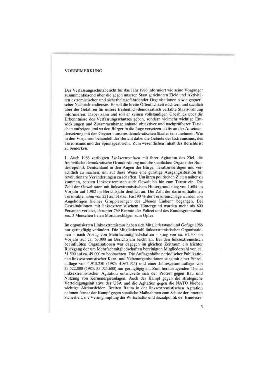 Seite 3 des Verfassungsschutzbericht 1986 Bund