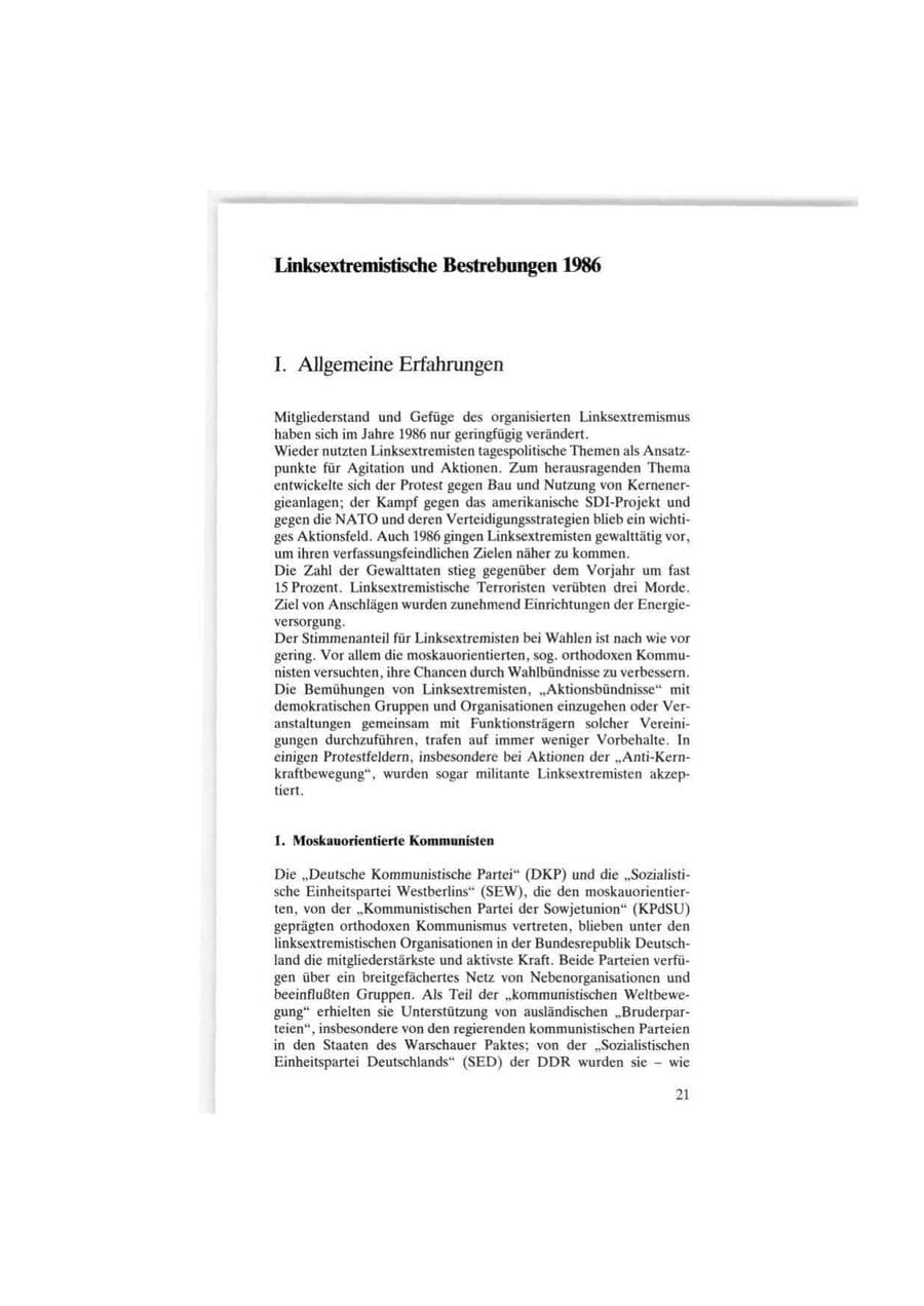 Seite 21 des Verfassungsschutzbericht 1986 Bund