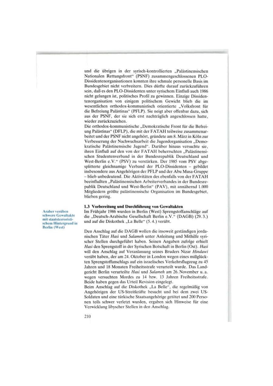 Seite 210 des Verfassungsschutzbericht 1986 Bund