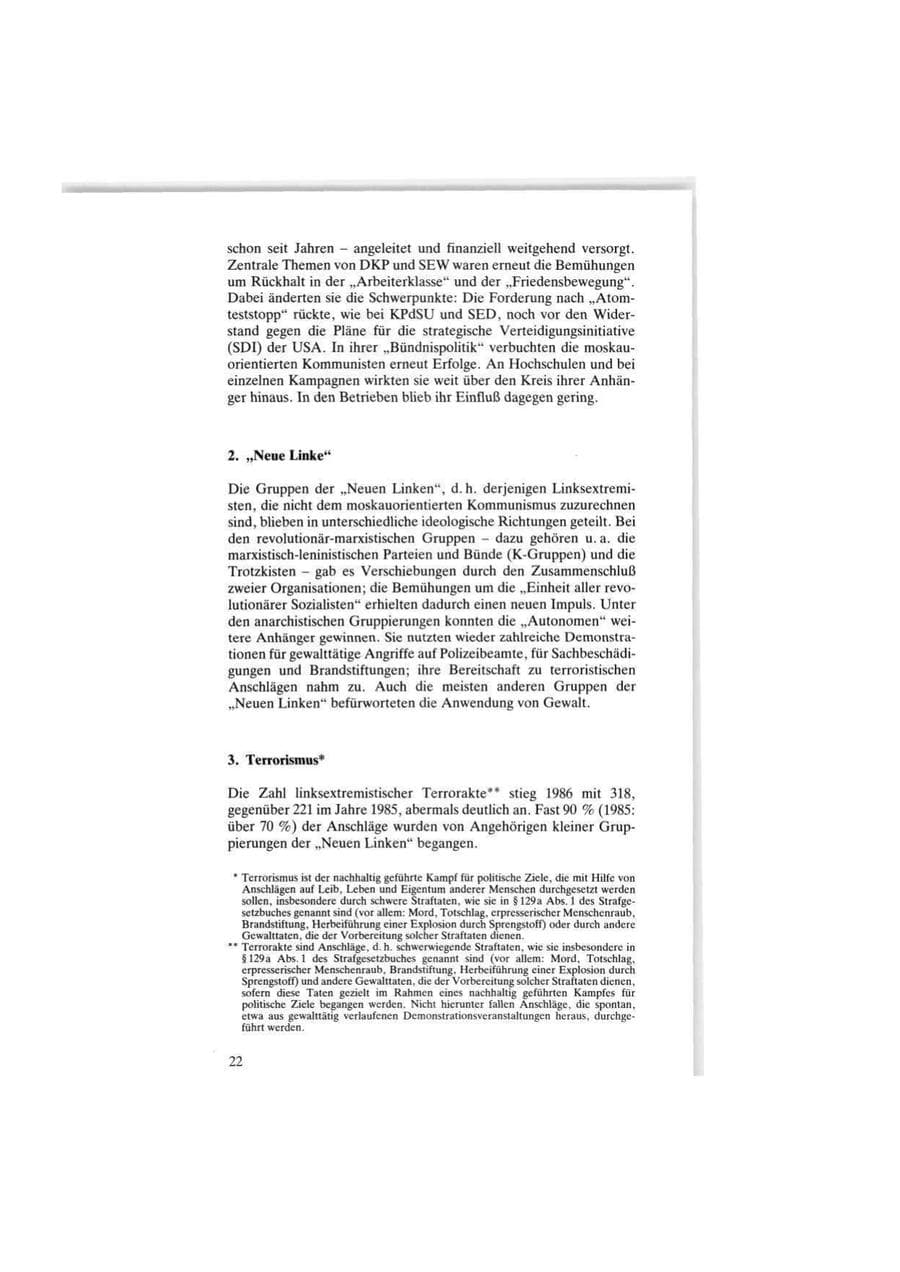 Seite 22 des Verfassungsschutzbericht 1986 Bund