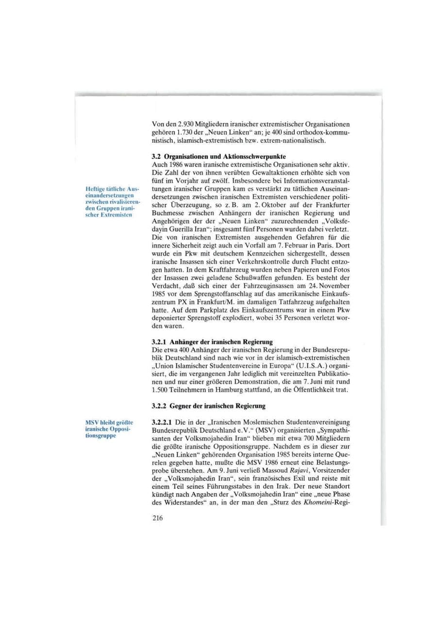 Seite 216 des Verfassungsschutzbericht 1986 Bund